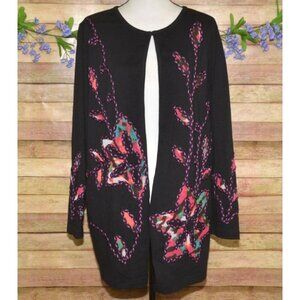 Women's Ulla Popken 16/18 Black Braid Embroidered Jacket Floral Boho Art to Wear